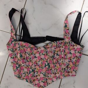 For Love And Lemons Floral Corset Top - Pink and Black